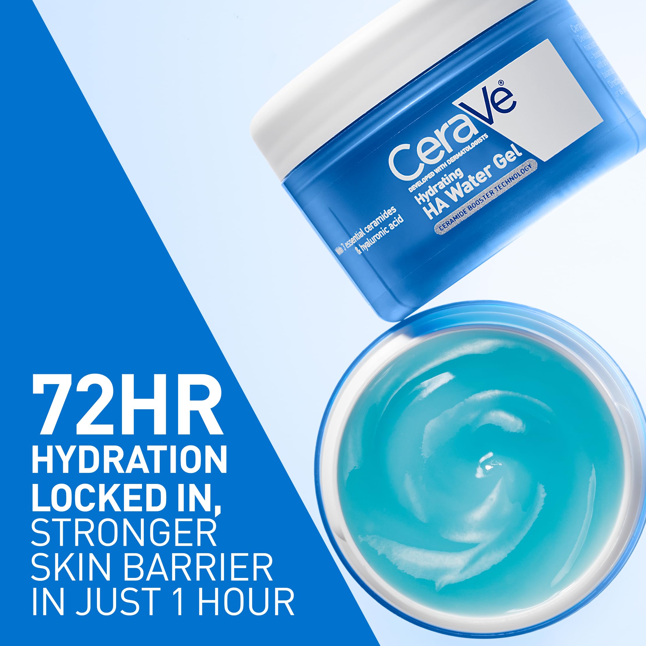 CeraVe gel aplicado en mano, demuestra hidratación instantánea y sensación no grasa