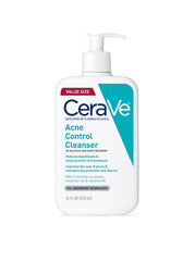 CeraVe limpiador frontal del envase mostrando etiqueta y beneficio de control del acné