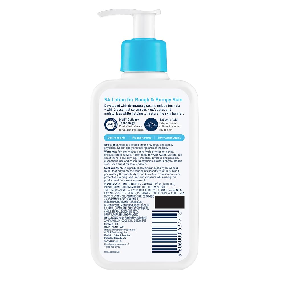 CeraVe producto junto a símbolos de ácido salicílico e hialurónico