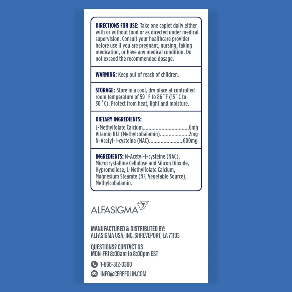 Cerefolin etiqueta con ingredientes clave que facilita identificar nutrientes activos