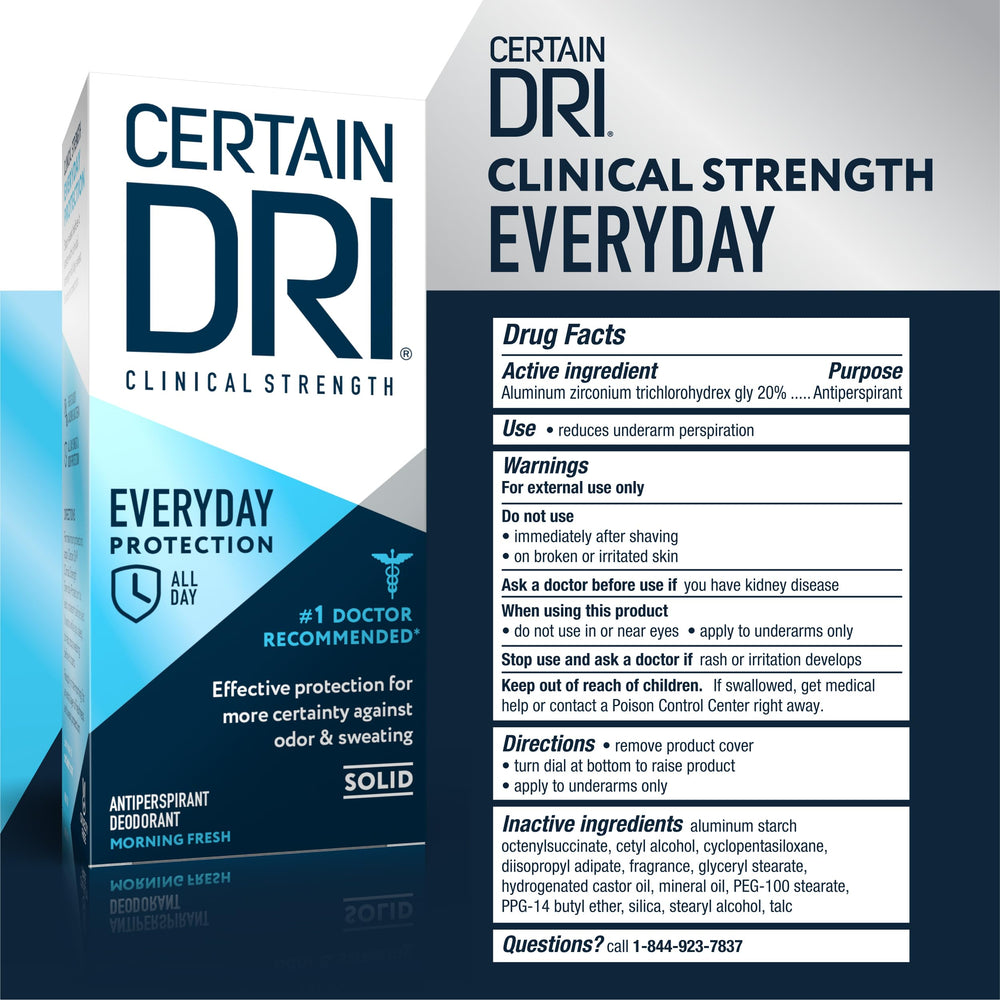 Certain Dri etiqueta que destaca 20% aluminio zirconio activo