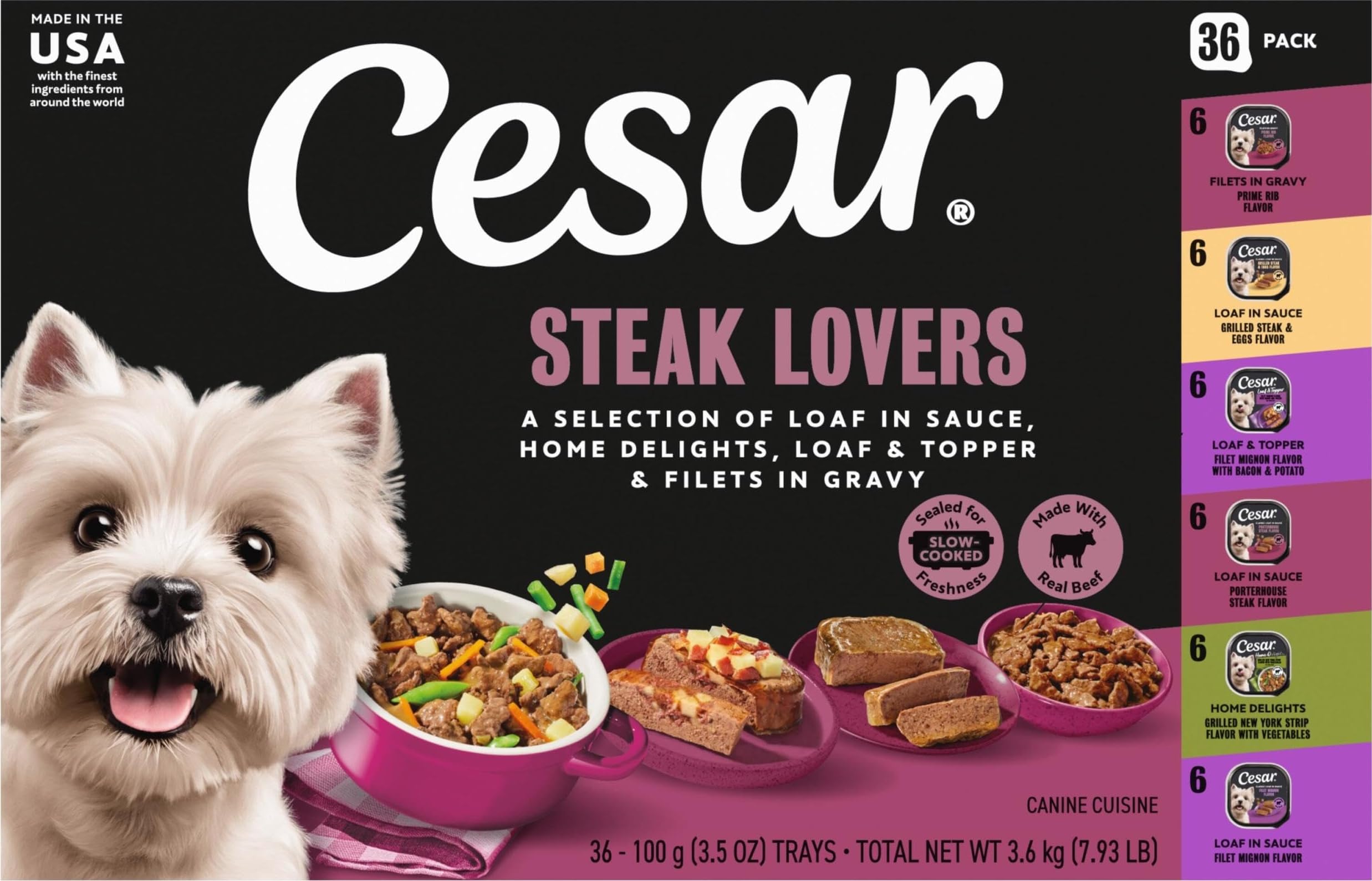 Cesar paquete frontal Steak Lovers mostrando cantidad y diseño, conveniencia visible