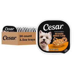 Cesar front packaging showing rotisserie chicken trays and clear branding, appetizing benefit