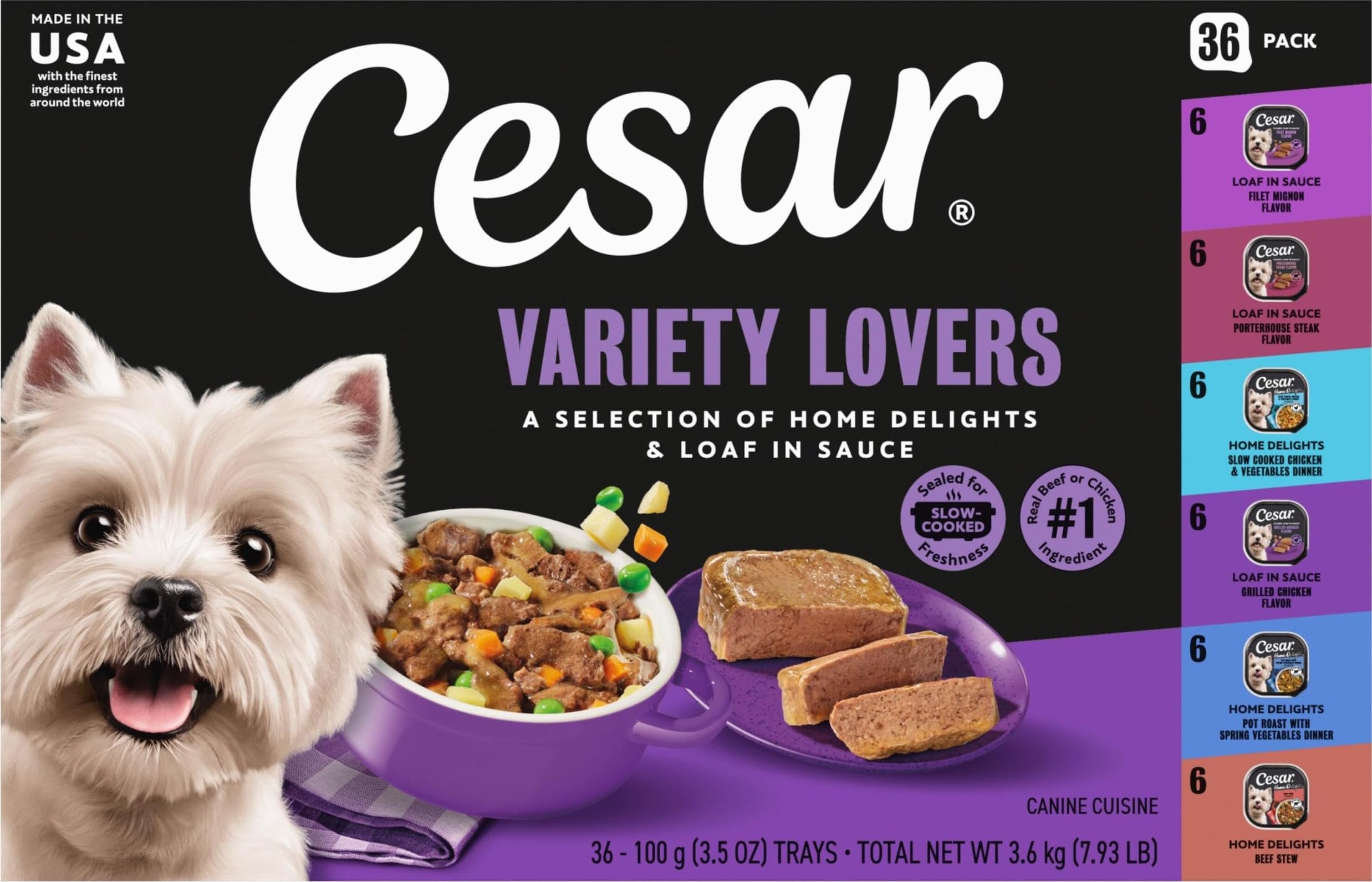 Cesar empaque frontal mostrando variedad y conveniencia