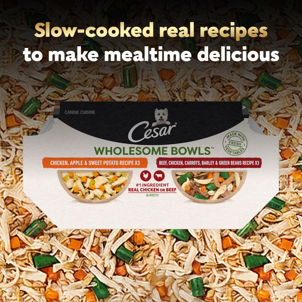 Cesar packaging mostrando opciones res y pollo, resalta variedad