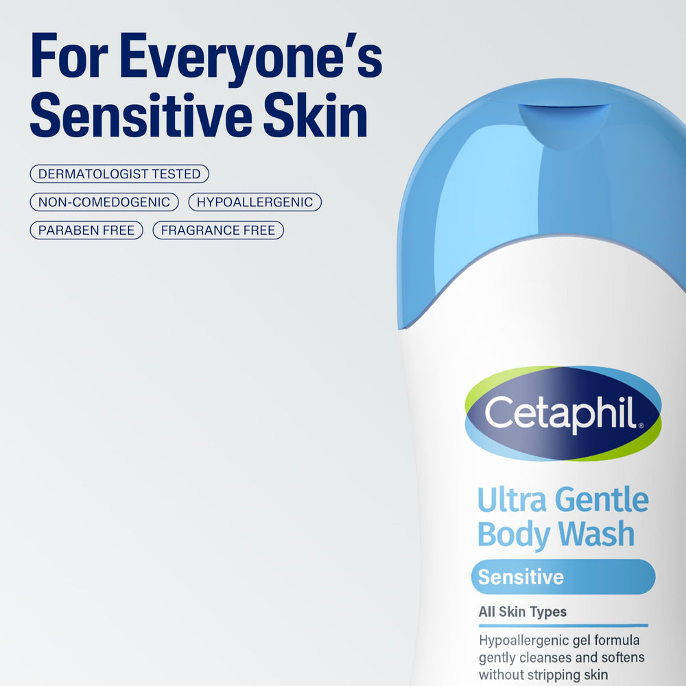 Cetaphil bottle in shower setting showing everyday use and barrier support