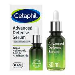 Cetaphil frasco frontal del suero Advanced Defence mostrando diseño claro y confianza
