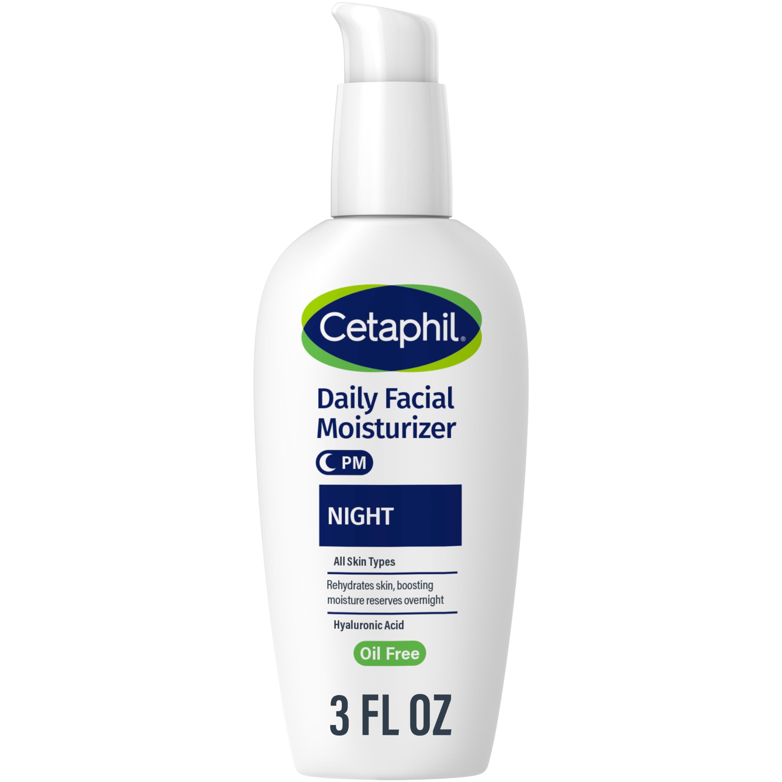 Cetaphil envase frontal noche mostrando marca y formato 3oz, hidratación confiable