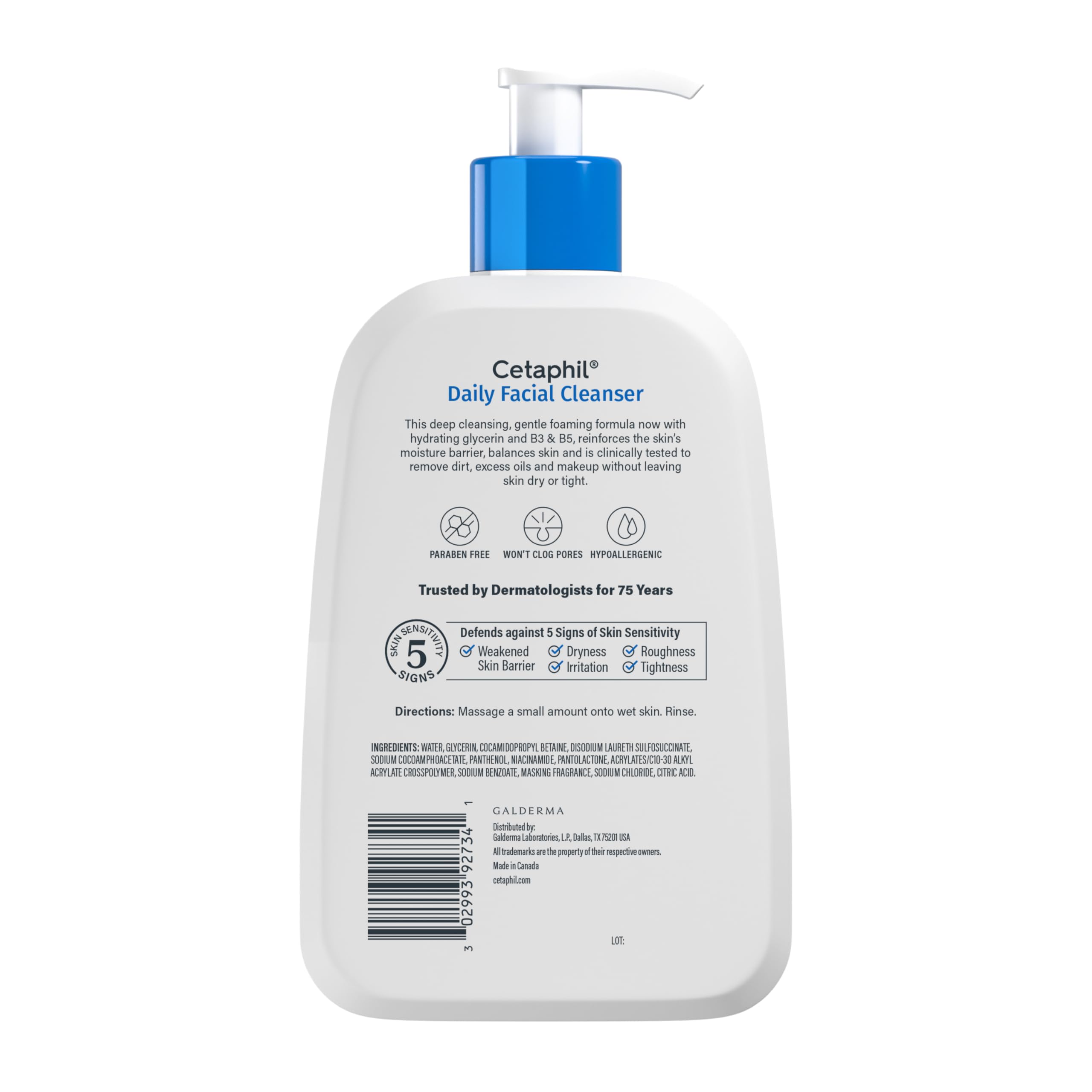 Cetaphil packaging y diseño que comunica uso seguro para piel sensible