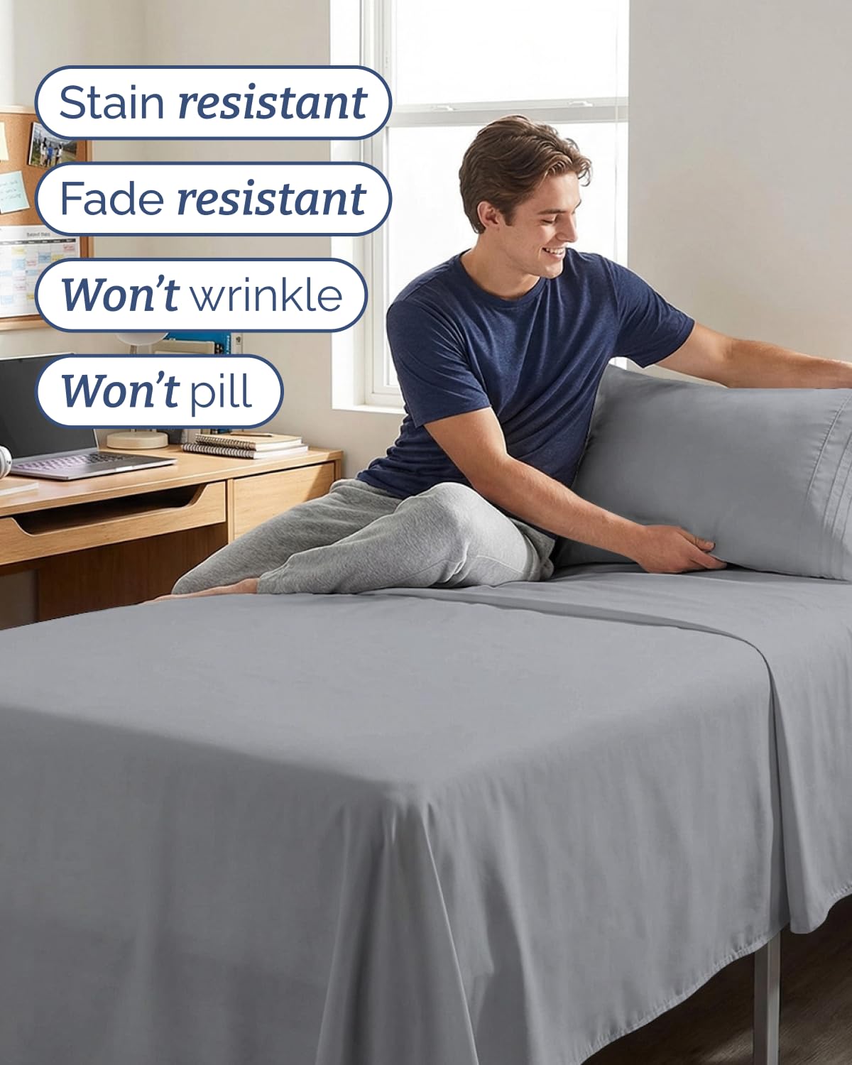 CGK Unlimited cama en dormitorio universitario apariencia acogedora