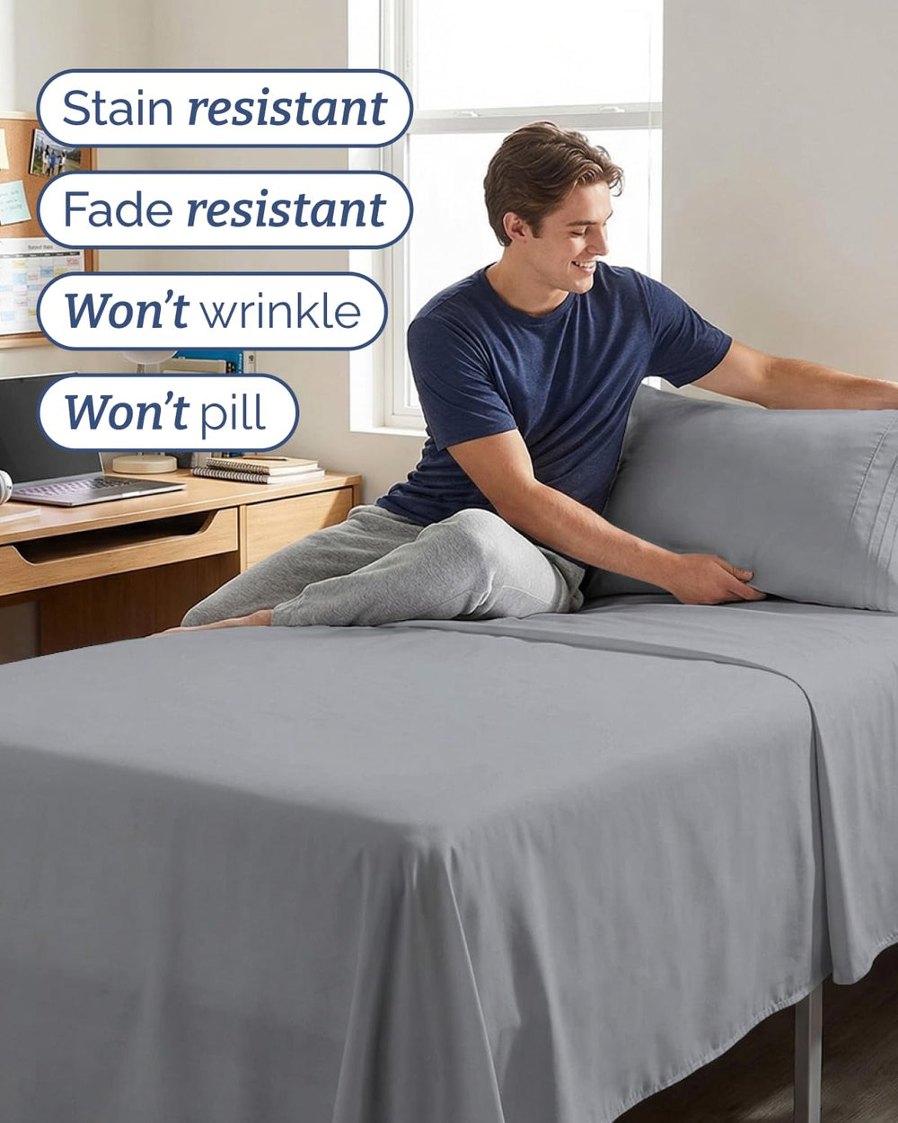CGK Unlimited cama en dormitorio universitario apariencia acogedora