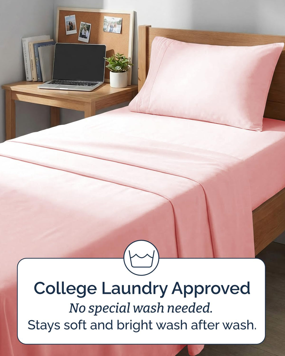 CGK Unlimited cama de dormitorio estudiantil vestida, ambiente acogedor