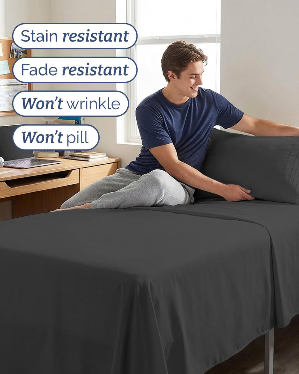 CGK Unlimited funda de almohada en carbón sobre cama, acabado cómodo y uniforme