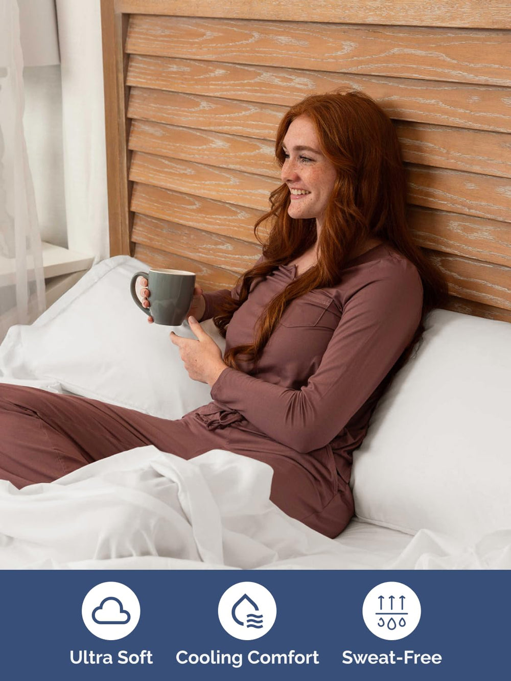 CGK Unlimited sábanas colocadas en cama con topper ilustrando ajuste estable y cobertura total