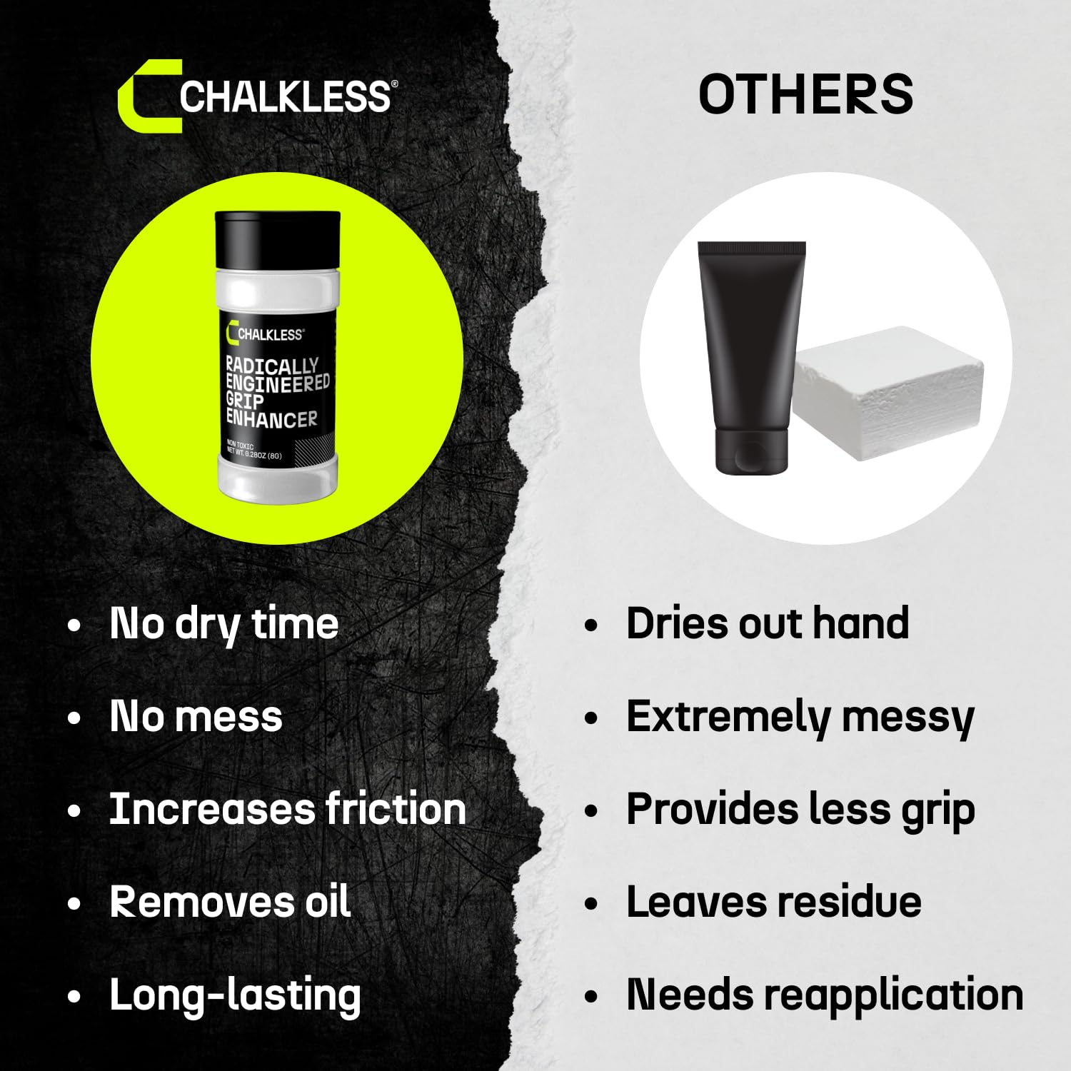 Chalkless cierre y tamaño 15g ideal para llevar al gimnasio