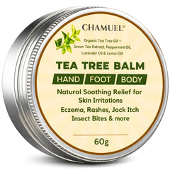 Chamuel Tea Tree Oil Balm vista frontal mostrando envase y beneficio hidratante