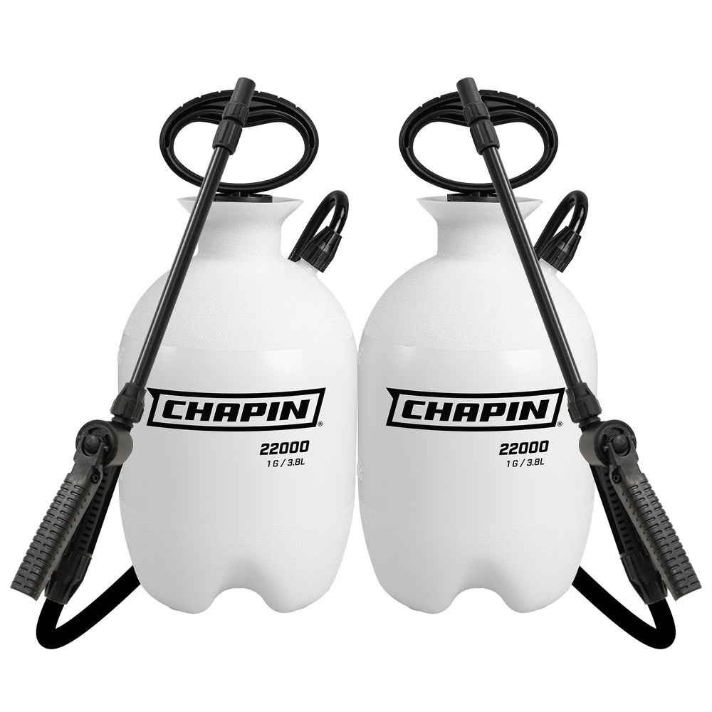 CHAPIN front view of two 1-gallon sprayers showing compact design and portability