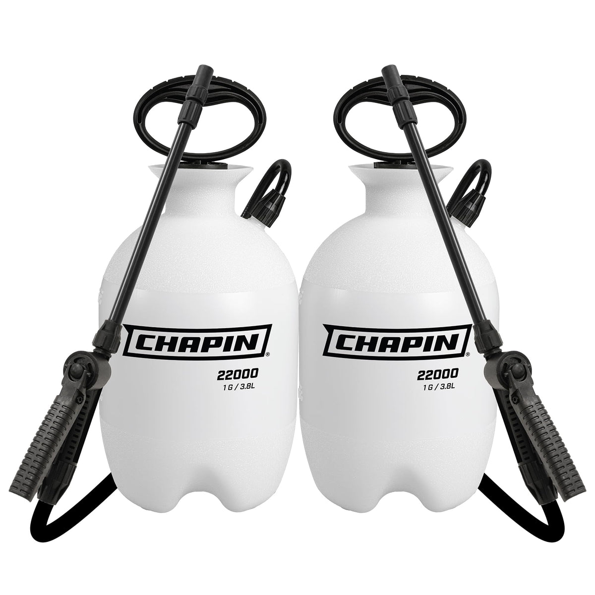 CHAPIN front view of two 1-gallon sprayers showing compact design and portability