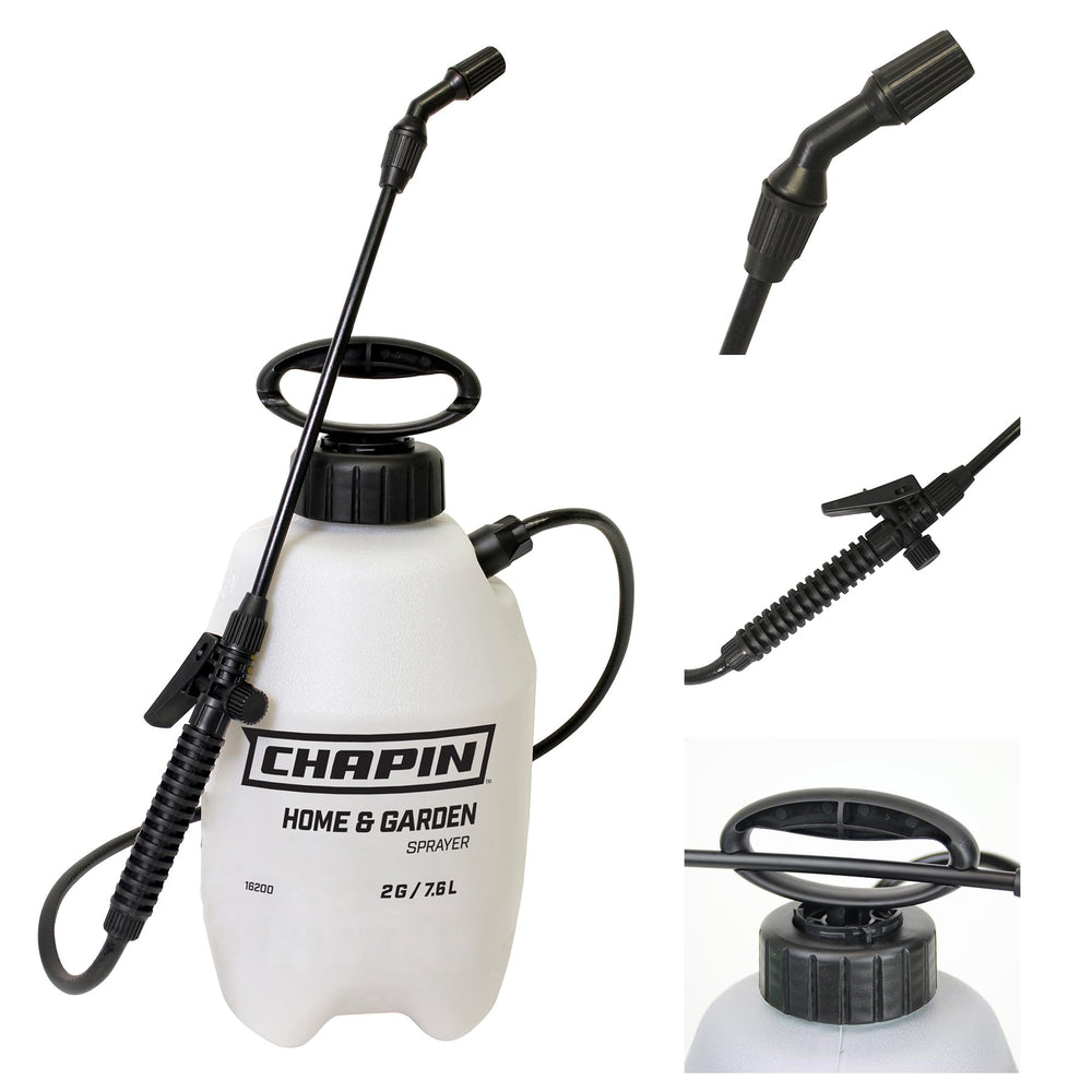 CHAPIN front view of 2-gallon sprayer showing compact tank and handle for easy portability