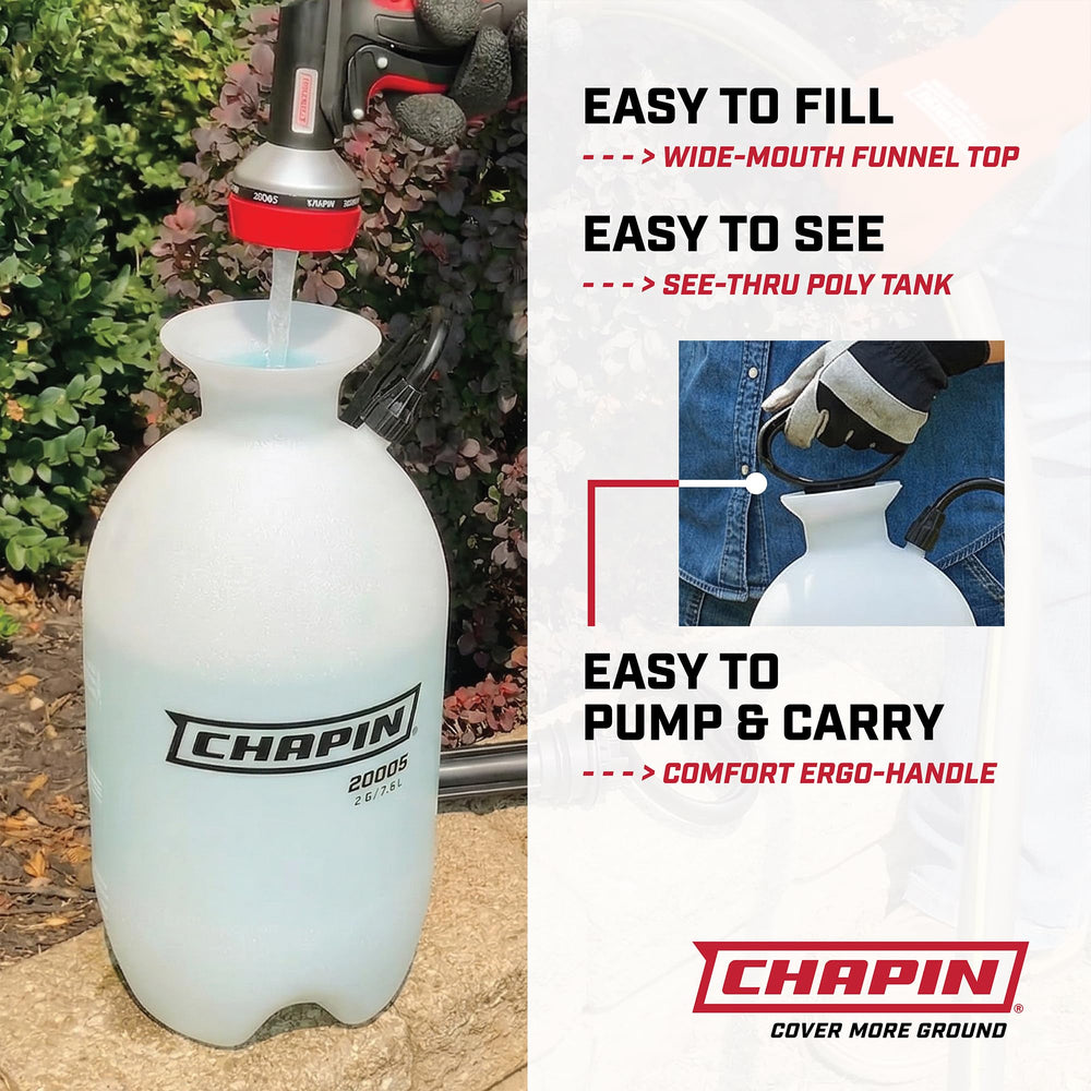 CHAPIN translucent tank with visible fluid level for quick monitoring