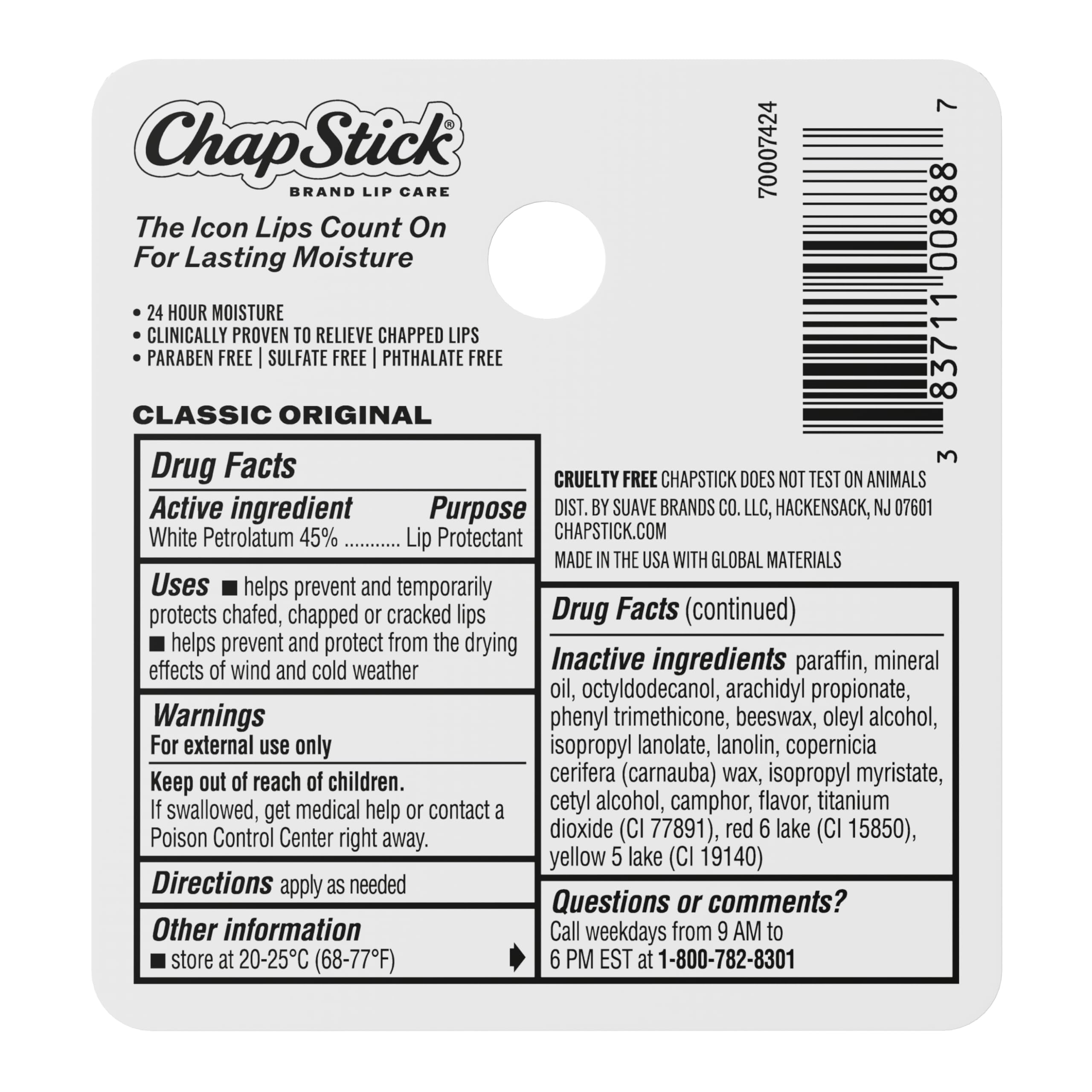 ChapStick junto a una regla para escala, ChapStick tamaño portátil