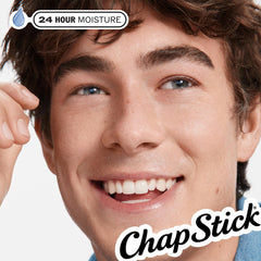 ChapStick open tube being applied to lips demonstrating cooling relief