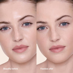 Aplicación con brocha Powder & Sculpt mostrando polvo Charlotte Tilbury fijando maquillaje
