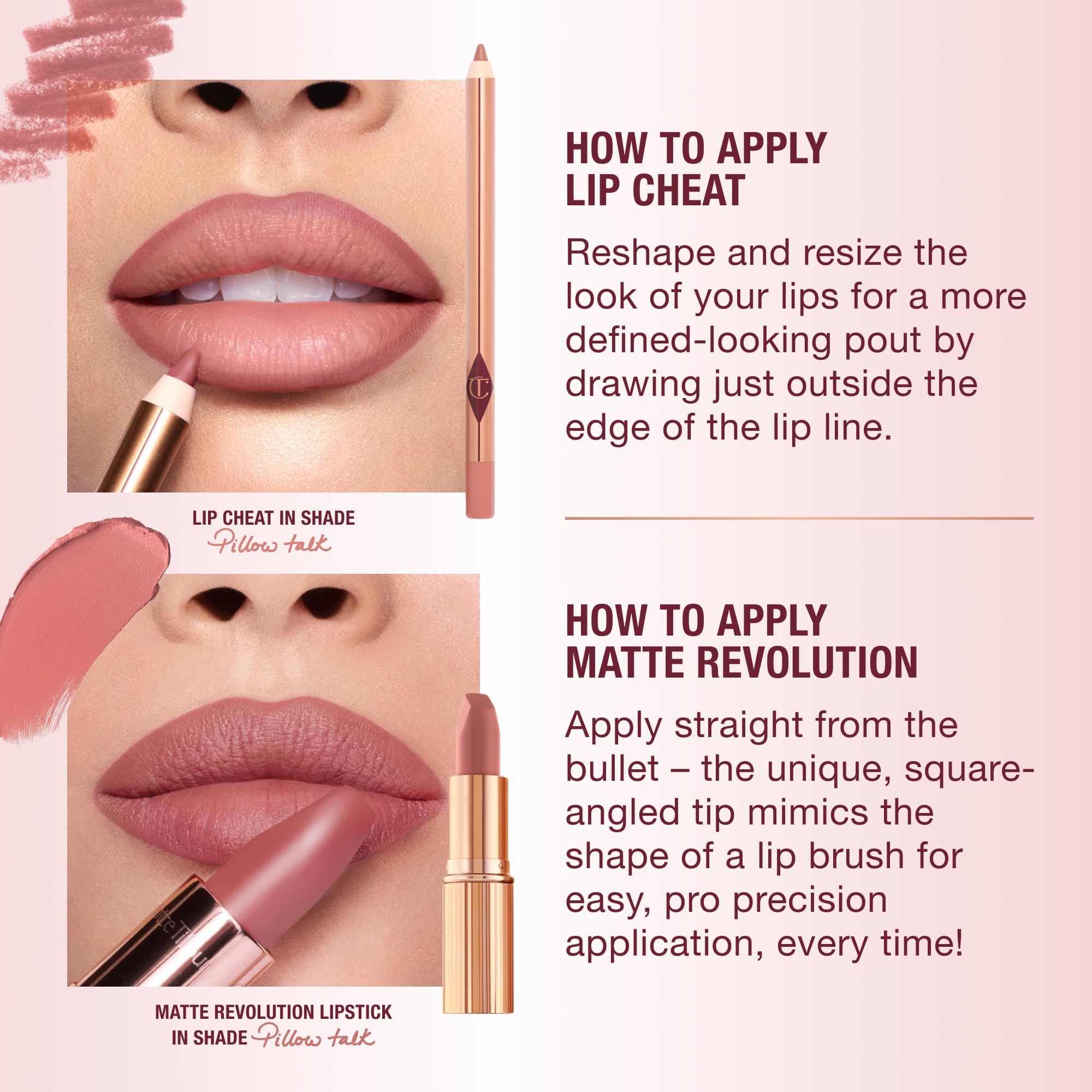 Charlotte Tilbury etiqueta con ingredientes destacando extracto del árbol del labial y vitamina E