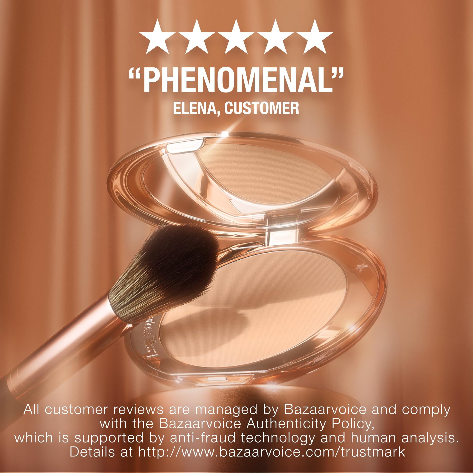 Charlotte Tilbury polvo en mesa de maquillaje con look acabado