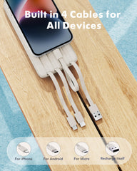 charmast detalle de los cuatro cables integrados que evitan perder accesorios