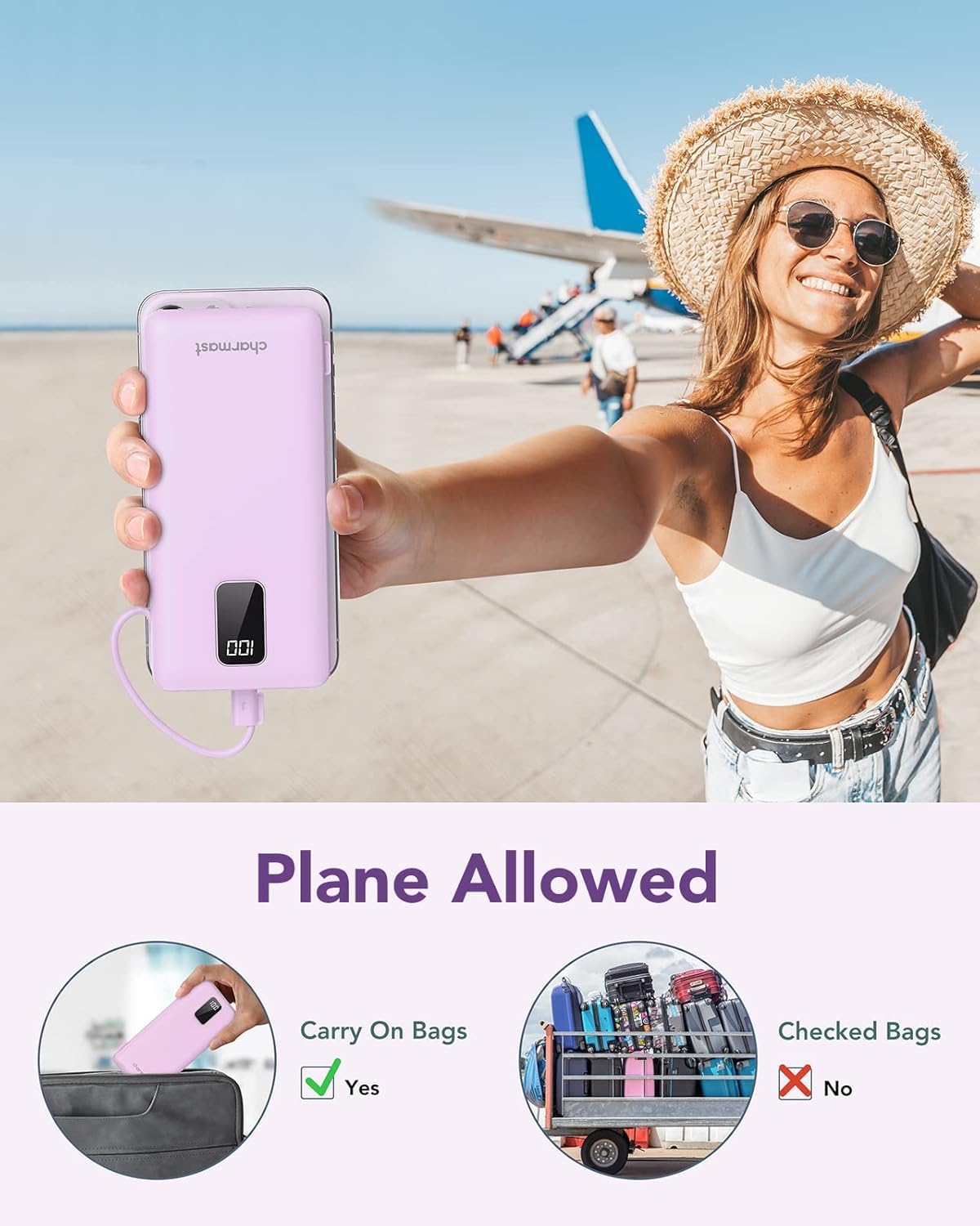 charmast power bank dentro de una mochila listo para viajes y desplazamientos