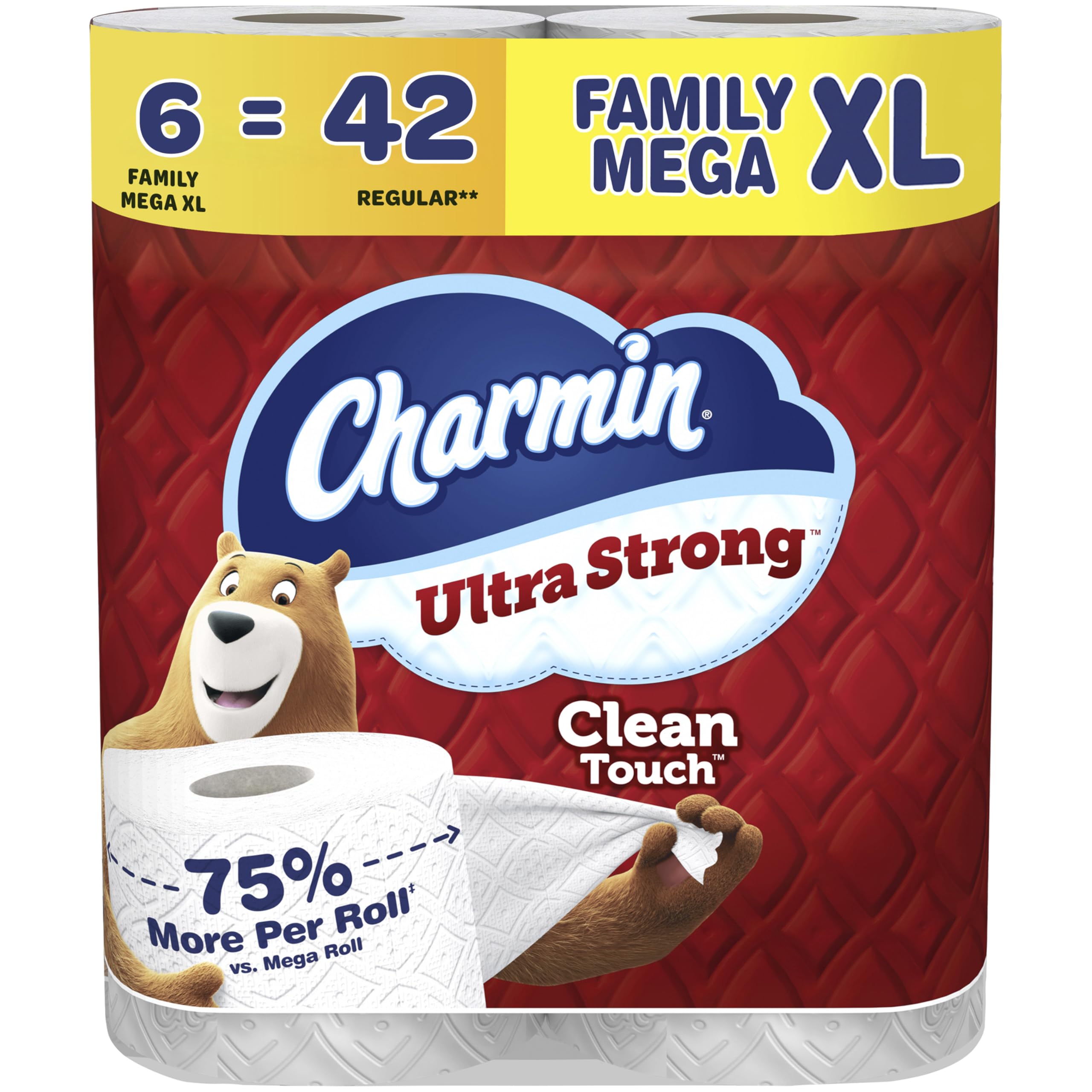 Charmin embalaje frontal Family Mega XL mostrando valor de 6 rollos