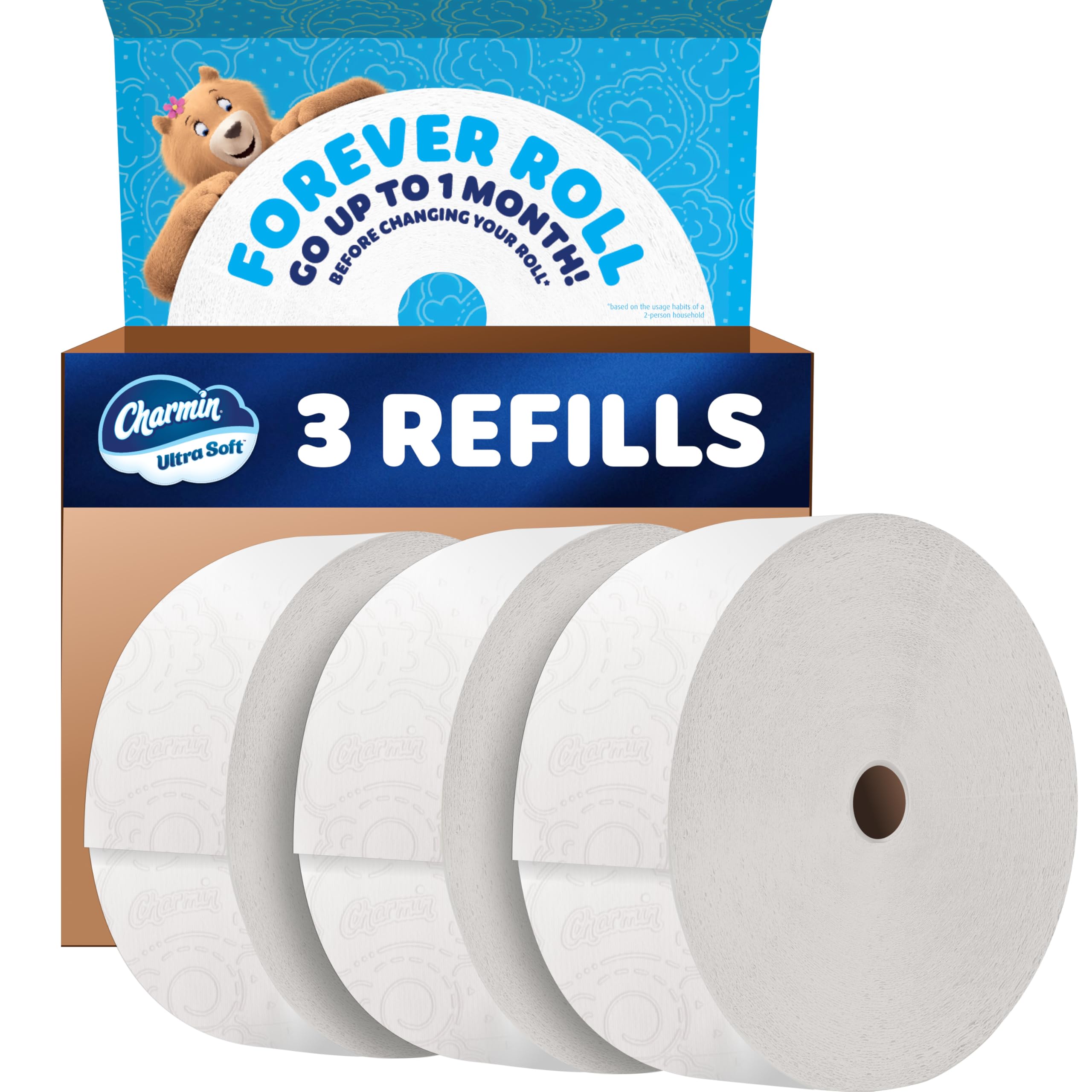 Charmin rollo frontal mostrando etiqueta y duración prolongada