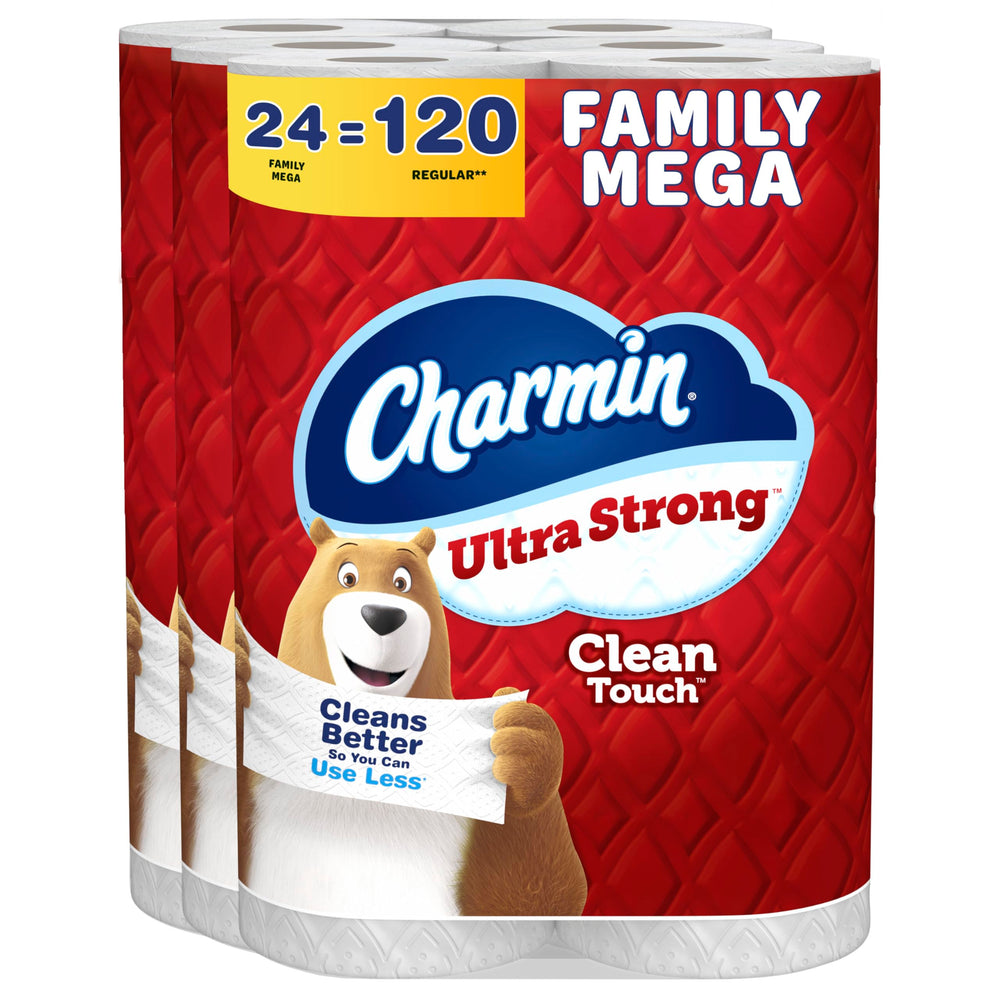 Charmin empaque frontal mostrando 24 Family Mega Rolls y ahorro