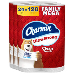 Charmin empaque frontal mostrando 24 Family Mega Rolls y ahorro