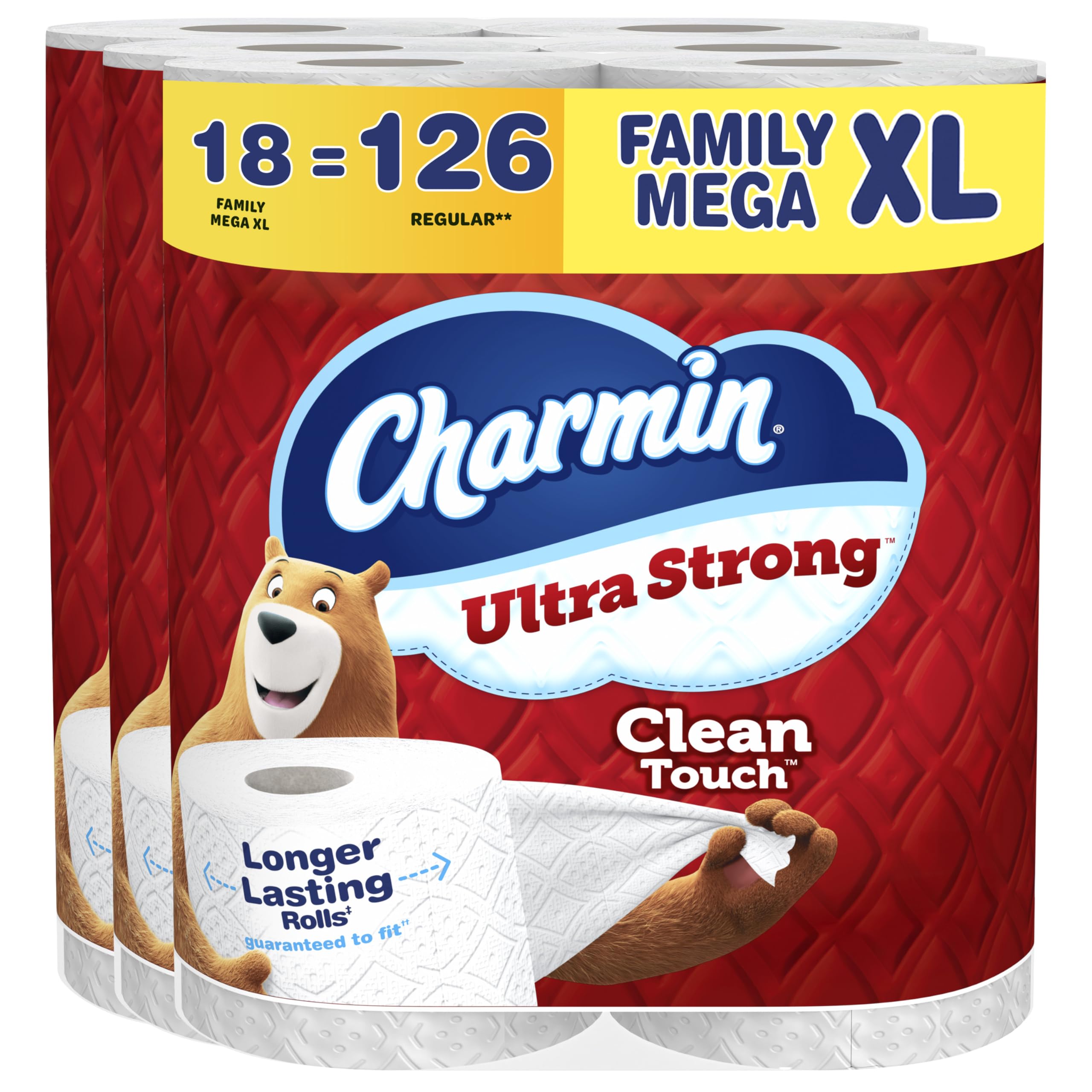 Charmin frente del paquete mostrando 18 rollos y ahorro