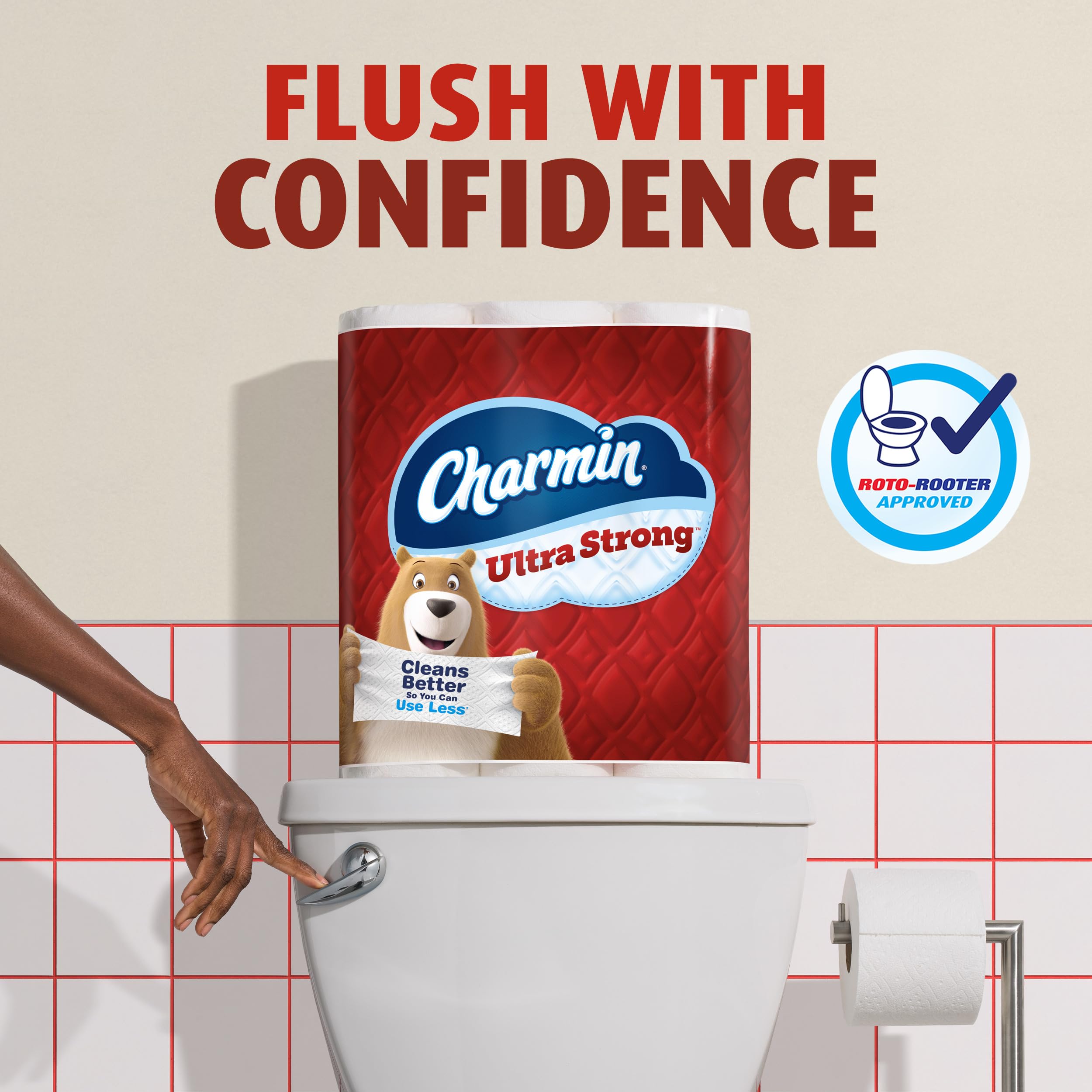 Charmin paquete abierto con múltiples rollos listo para uso