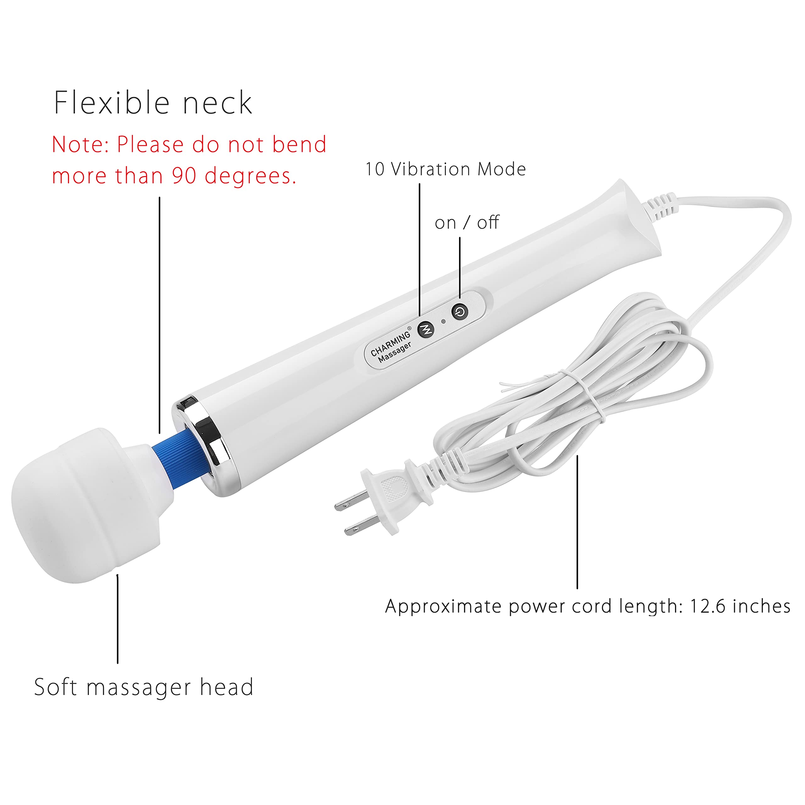 CHARMING long 75-inch cord plugged into outlet, shows extended reach advantage