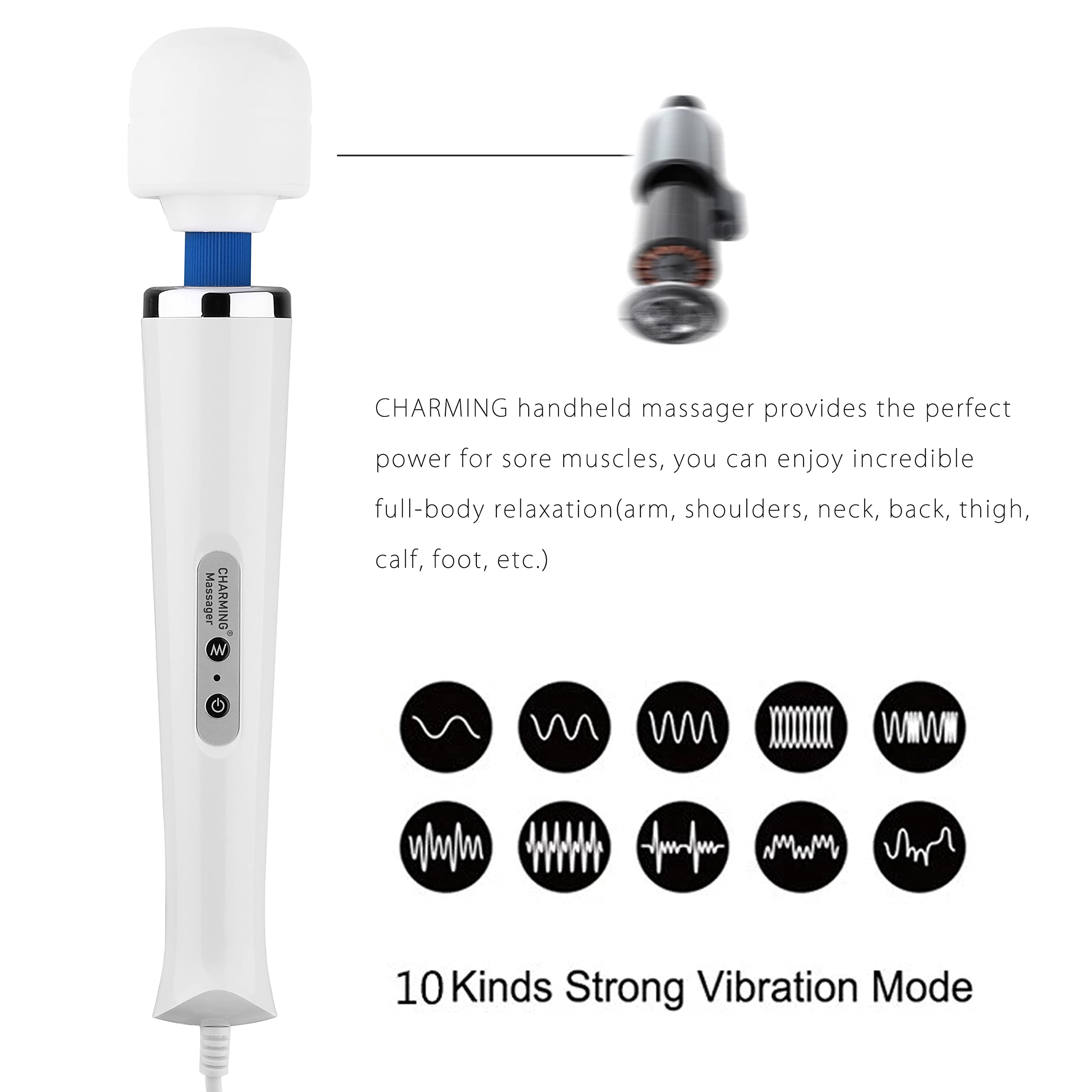 CHARMING massager in use on upper back, illustrates targeted muscle relief