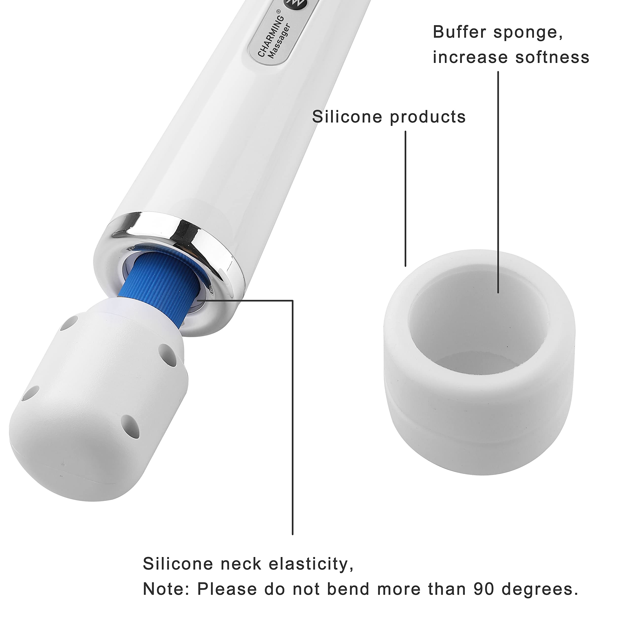 CHARMING side profile of massager handle, demonstrates ergonomic grip benefit