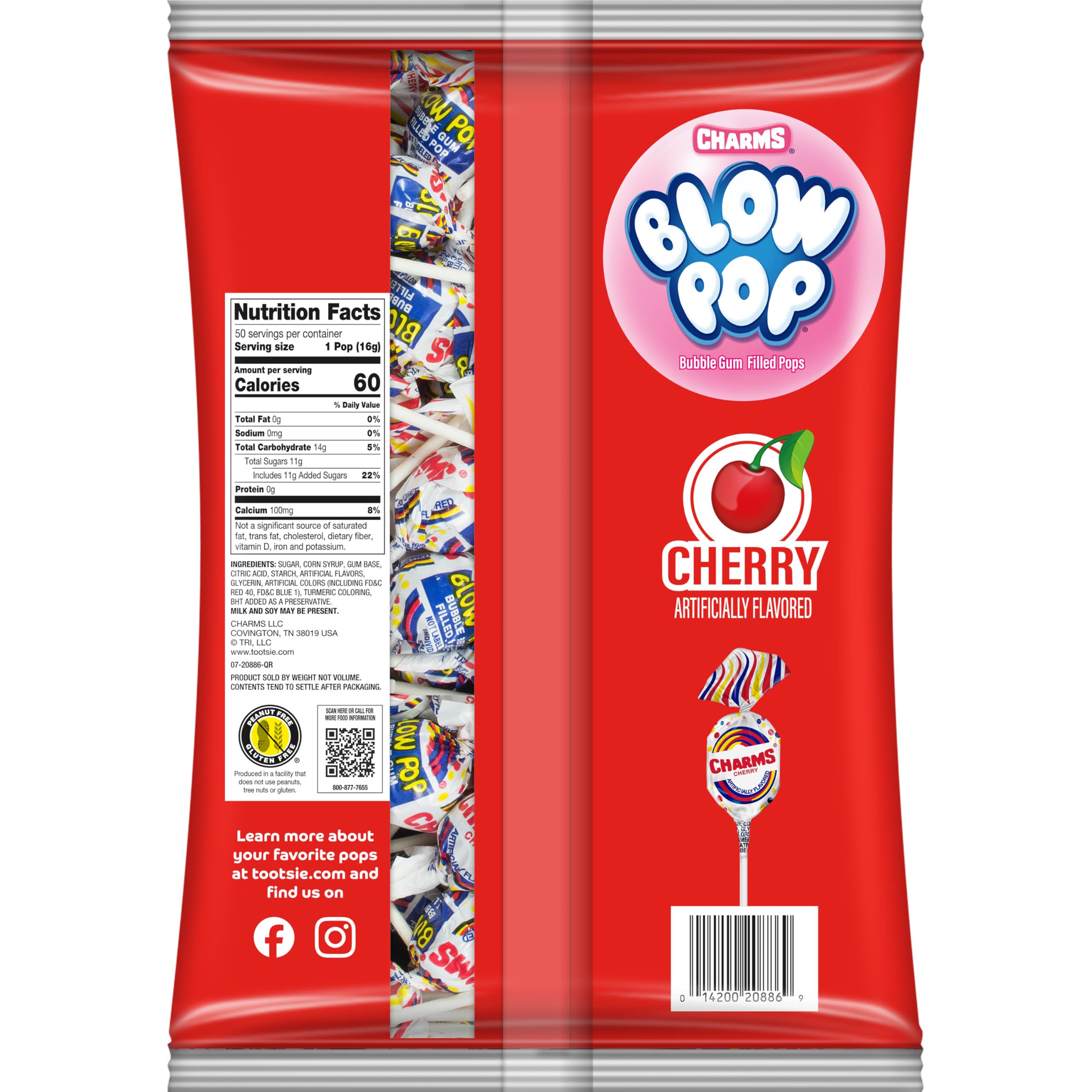 Charms primer plano del centro de chicle, muestra doble textura