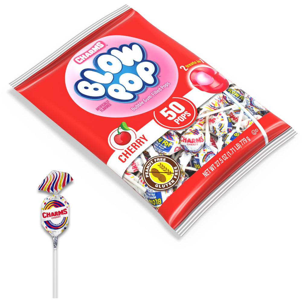 Charms paleta desenvuelta, vista completa de sabor cereza
