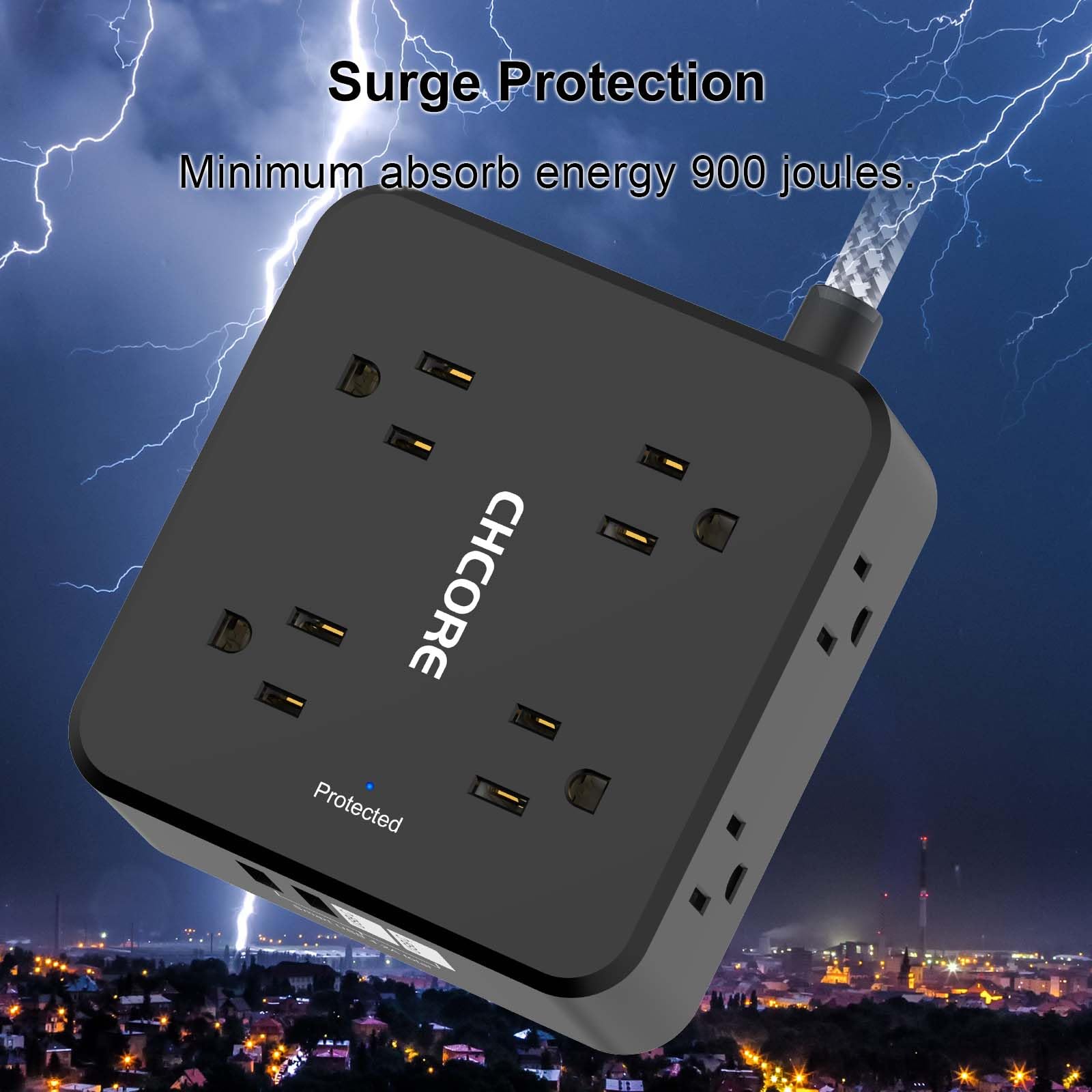 CHCORE regleta en una oficina cargando laptop, teléfono y accesorios