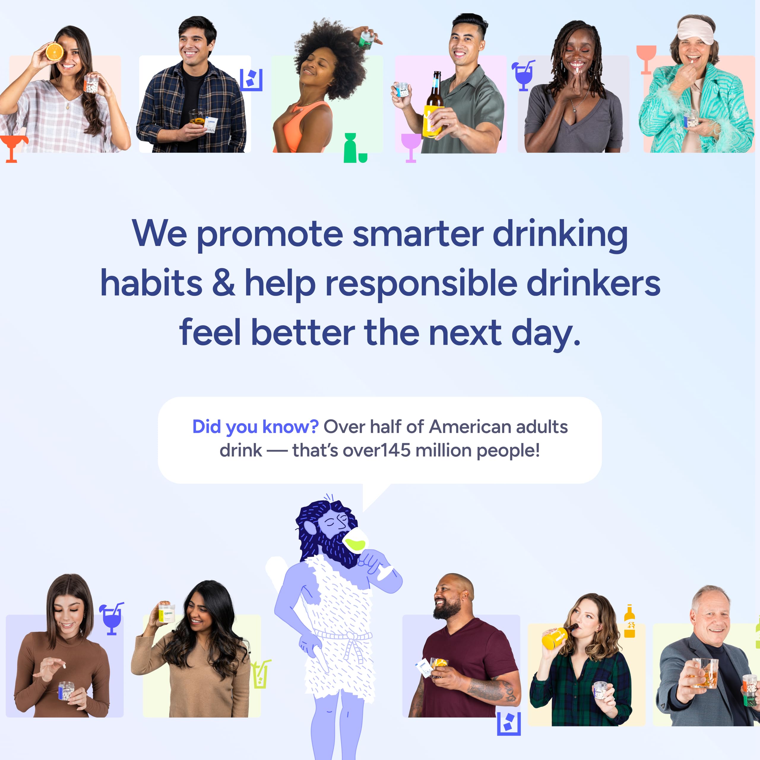 Cheers producto en ambiente social, sugiere recuperación al día siguiente