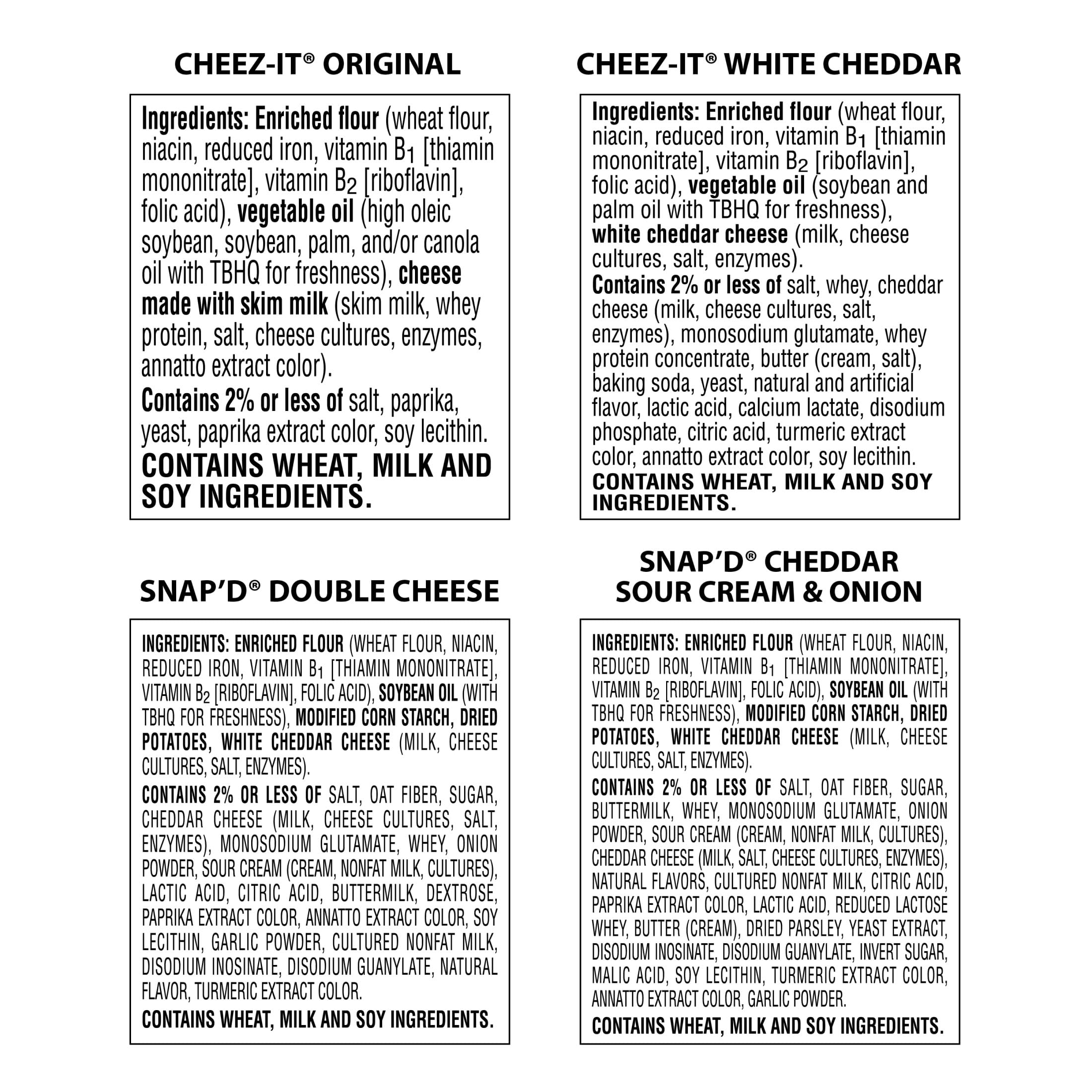 Cheez-It etiqueta con ingredientes y alérgenos para seguridad