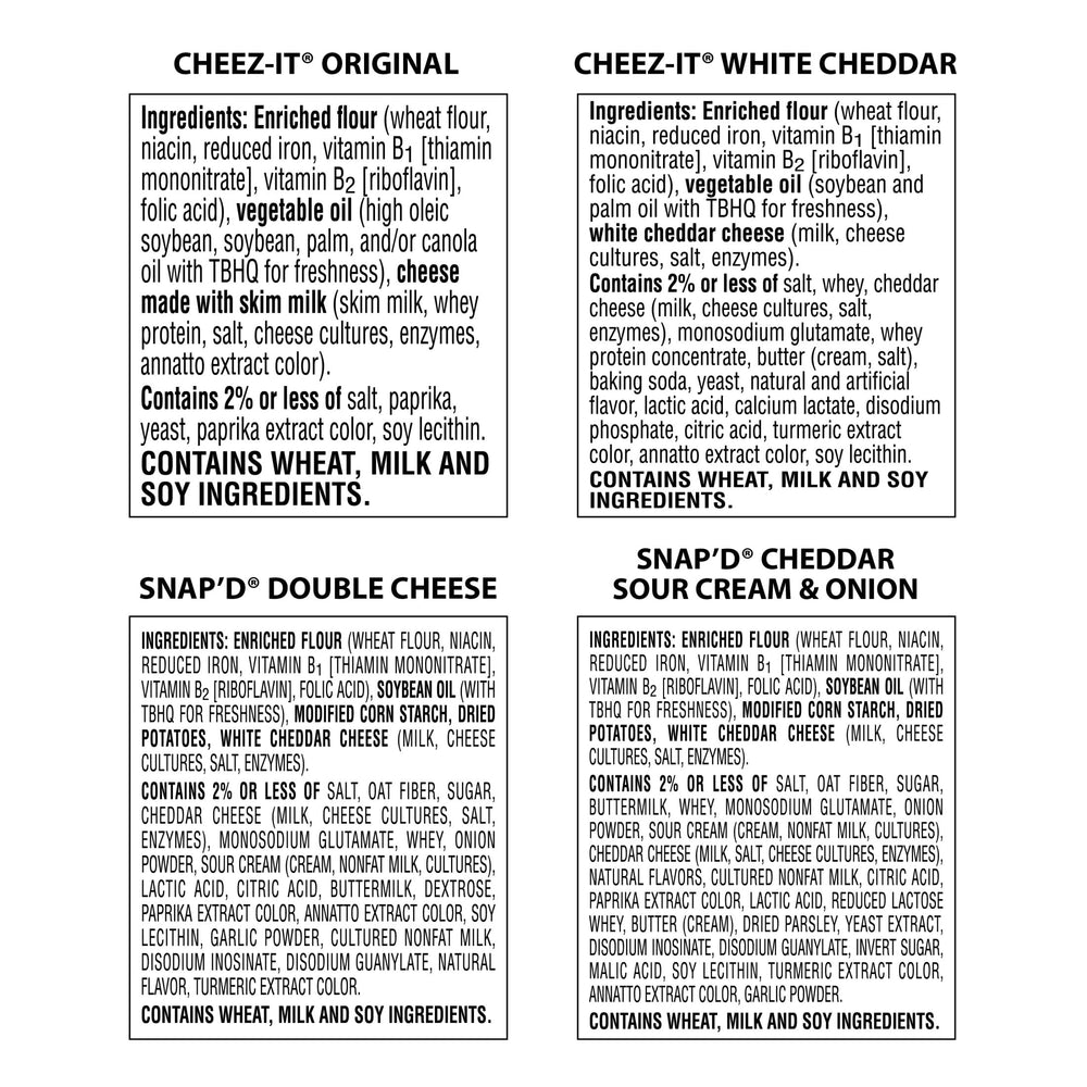 Cheez-It etiqueta con ingredientes y alérgenos para seguridad