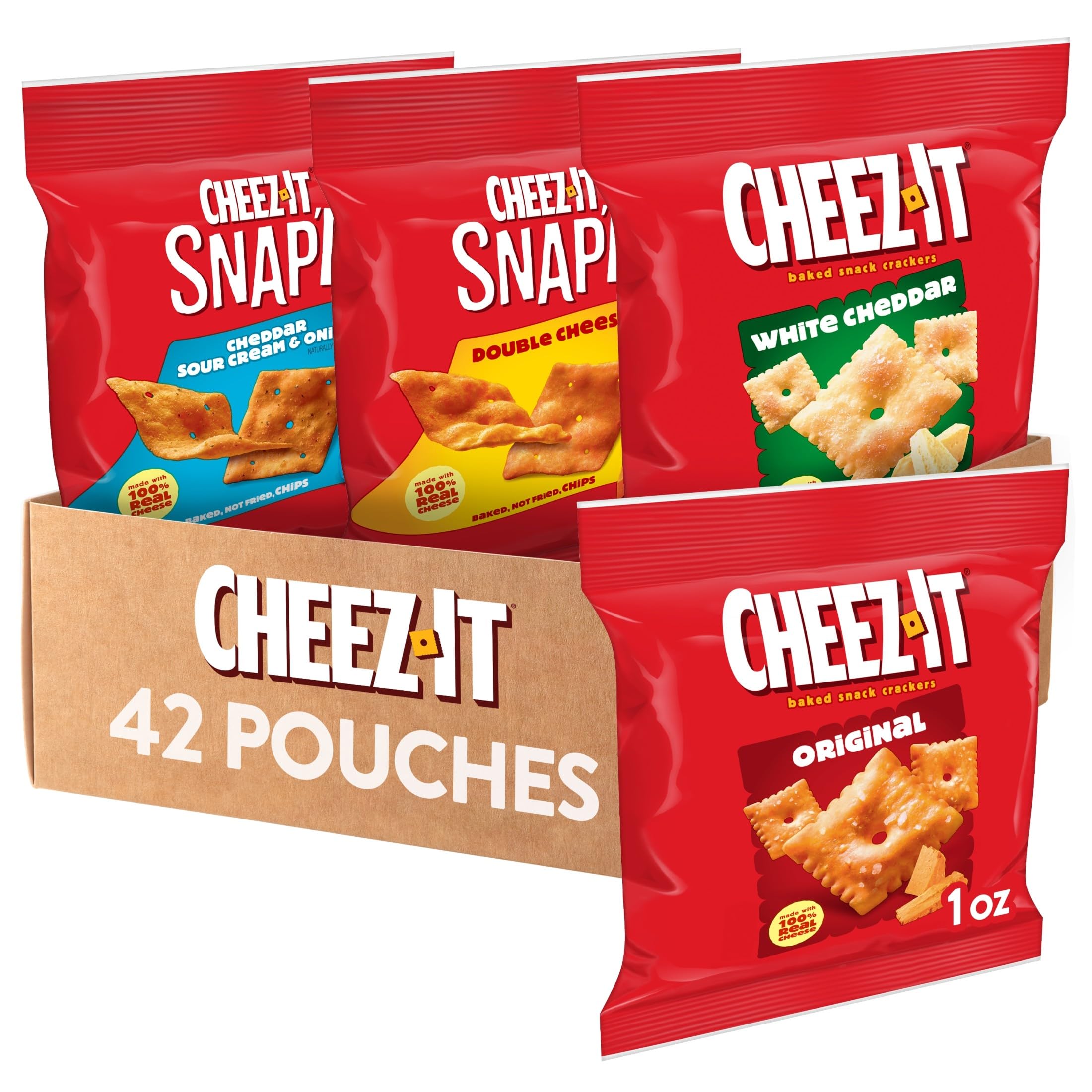 Cheez-It frontal con paquete visible y atractivo para llevar