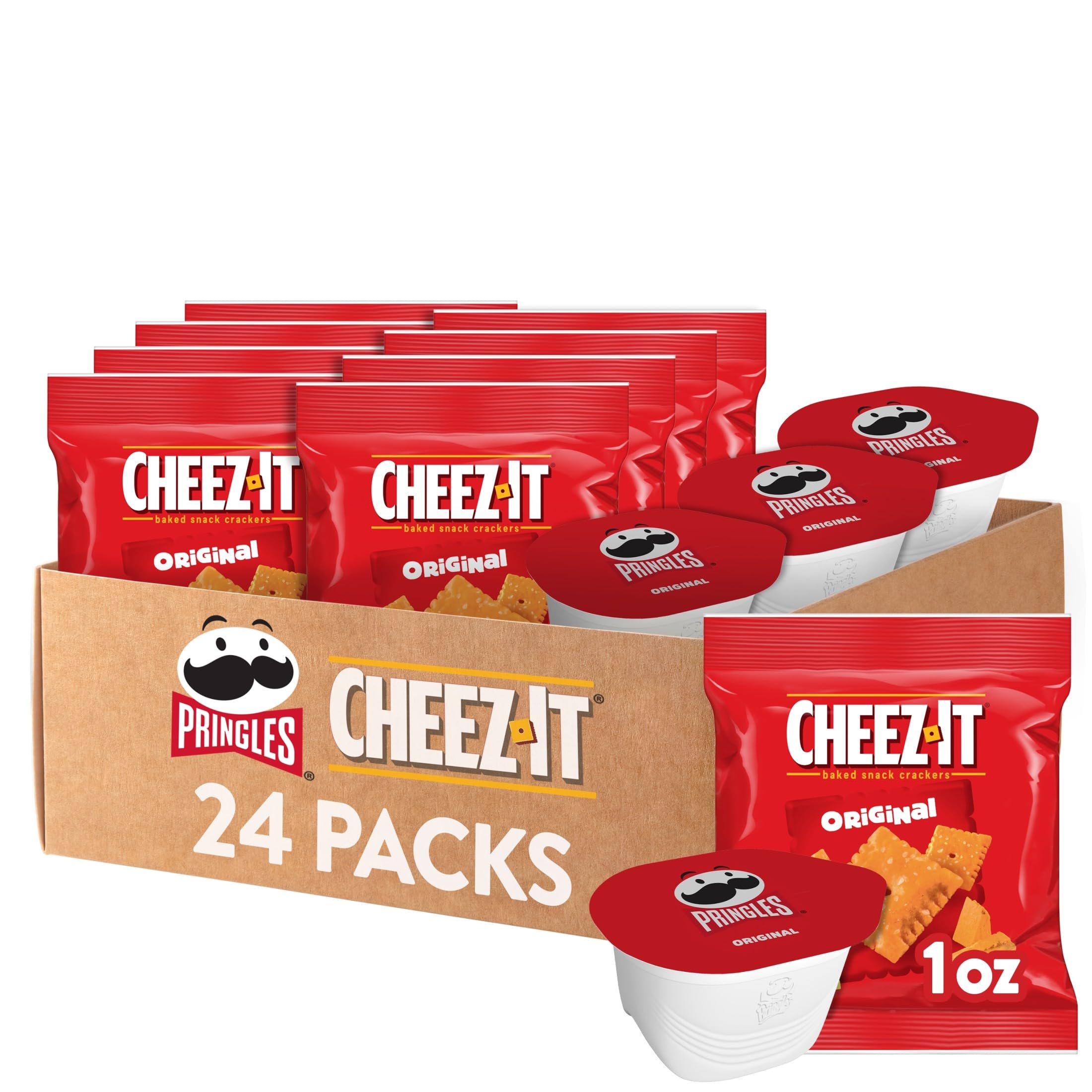 Cheez-It variedad frontal mostrando las 24 porciones y conveniencia de llevar