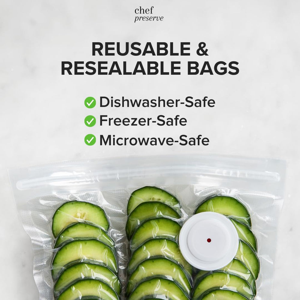 Chef Preserve bolsa en uso con selladora al vacío manteniendo frescura