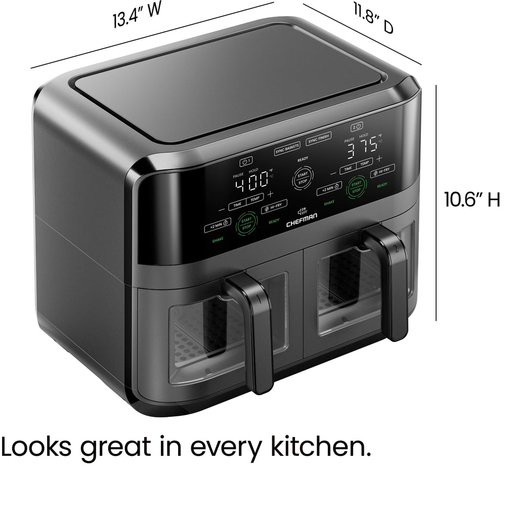 Chefman acabado negro elegante sobre encimera moderna, integra estilo y utilidad